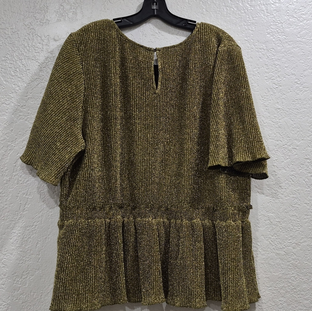 Alice Blue Gold Metallic Shimmer Peplum Top - Ruffle Hem - Size 3X Plus - Picture 7 of 11